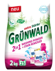 Grünwald, універсальний безфосфатний пральний порошок 2in1 з плямовивідником, 2 кг