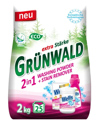 Grünwald, універсальний безфосфатний пральний порошок 2in1 з плямовивідником, 2 кг